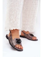 Lesklé Dámské Sandály S Ozdobou model 21691560 Šedé - S.Barski