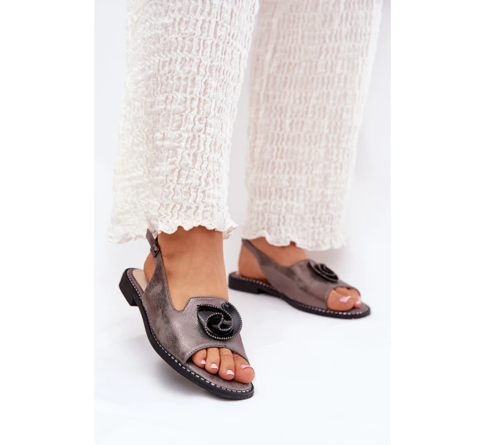 Lesklé Dámské Sandály S Ozdobou model 21691560 Šedé - S.Barski