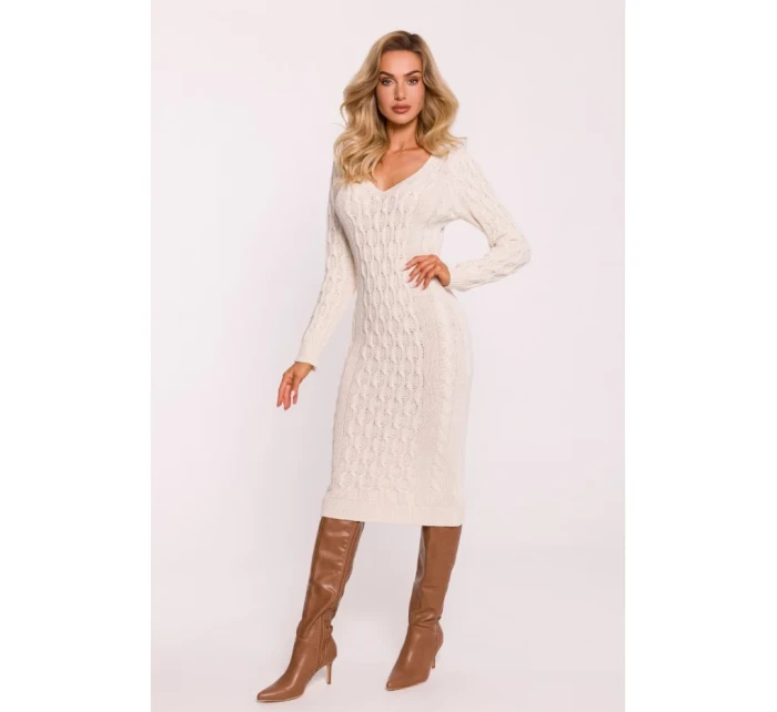 M824 Svetrové šaty s výstrihom do V - slonovinová kosť