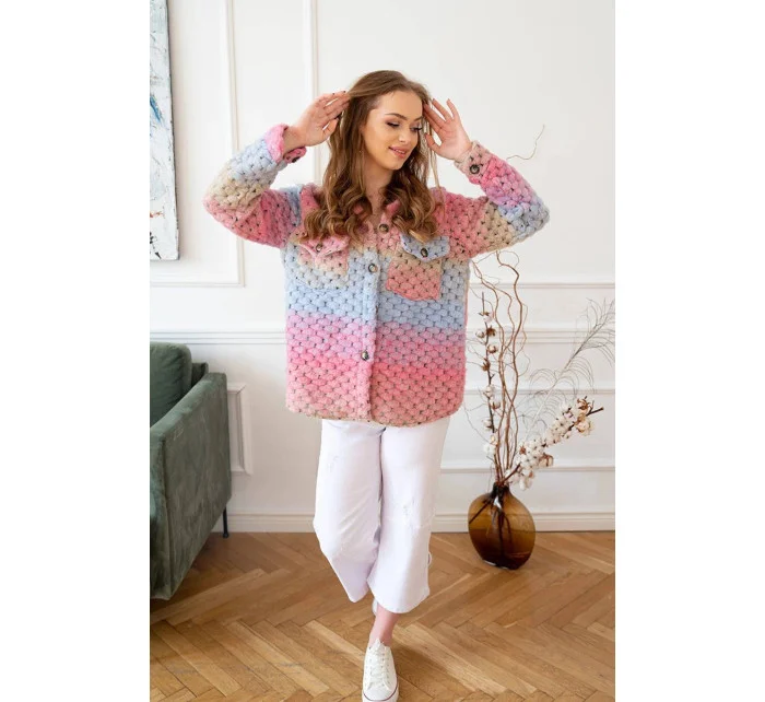 Tmavo ružová košeľová dámska bunda s golierom (2453)