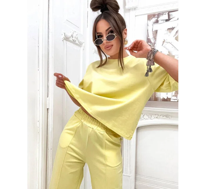 Žltá dámska bavlnená súprava Oversize (82188)
