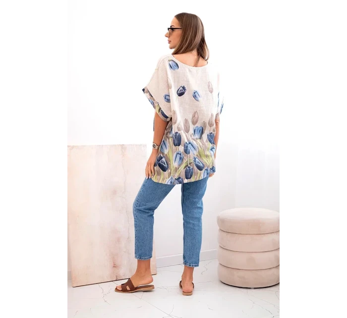 Dámske bavlnené tričko s kvetinovým vzorom béžovej farby Dámske bavlnené tričko s kvetinovým vzorom béžovej farby