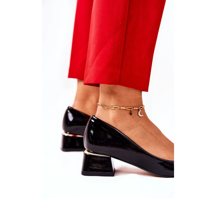 Skórzane Lakierowane Czółenka Lewski 3118 Czarne