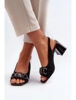 Sandały Damskie Na Słupku Z Ozdobą Czarne D&A MR38-659
