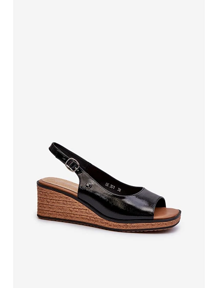 Dámské lakované sandály na platformě model 21657324 Černé - SERGIO LEONE