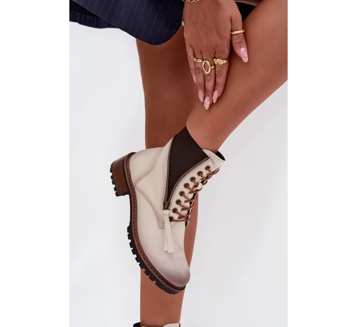 Botki Damskie Ocieplane Na Klocku Vinceza 58559 Beżowe