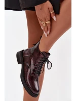 Lakované kožené dámské boty na klínu model 21713850 bordó - D&A