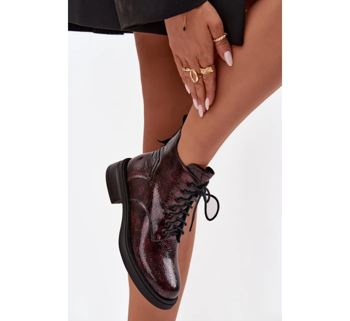Lakované kožené dámské boty na klínu model 21713850 bordó - D&A