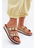 Dámské pantofle Béžové s přezkami model 22094896 - Inblu