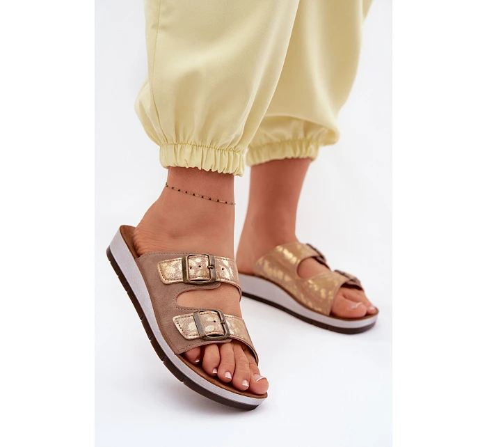 Dámské pantofle Béžové s přezkami model 22094896 - Inblu