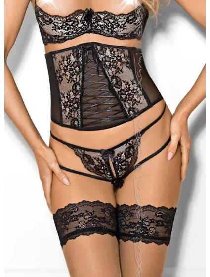 Podväzkový pás Peanut tarte V-7842 čierno-béžová - Axami