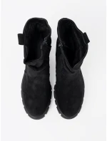 Jedinečné dámske čierne členkové topánky na širokom podpätku
