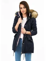 Tmavomodrá a ružová obojstranná dámska zimná bunda s kapucňou (w211) Tmavomodrá a ružová obojstranná dámska zimná bunda s kapucňou (w211)