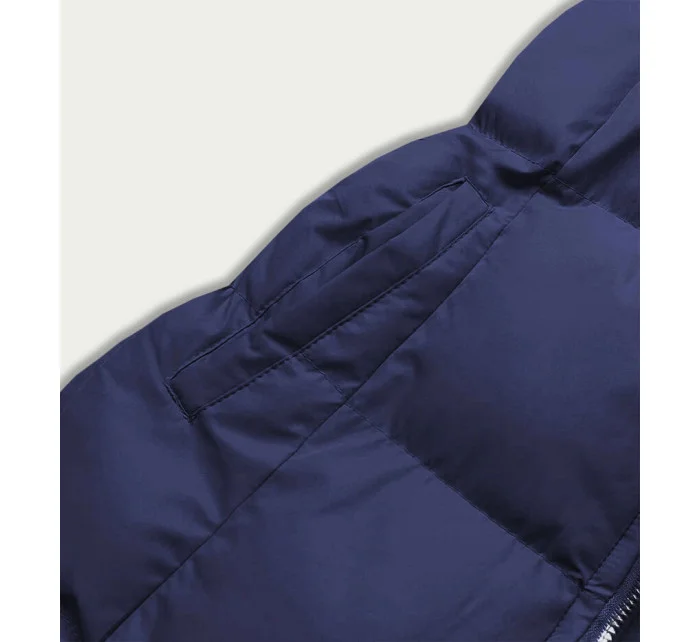 Tmavomodrá páperová dámska vesta s kapucňou (5M721-215)