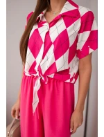 Dámská souprava viskózová halenka s vázáním a kalhoty s gumou fuchsie Dámská souprava viskózová halenka s vázáním a kalhoty s gumou fuchsie