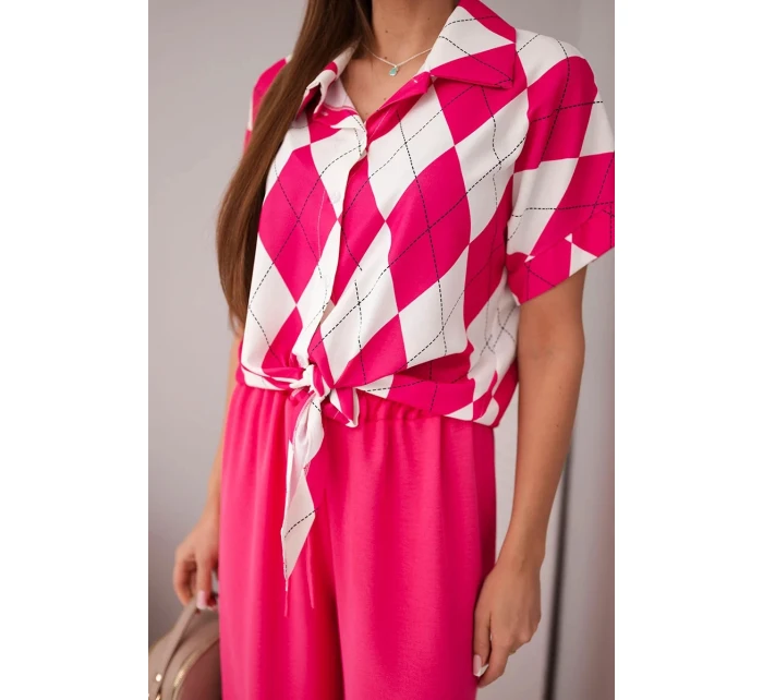 Dámská souprava viskózová halenka s vázáním a kalhoty s gumou fuchsie Dámská souprava viskózová halenka s vázáním a kalhoty s gumou fuchsie