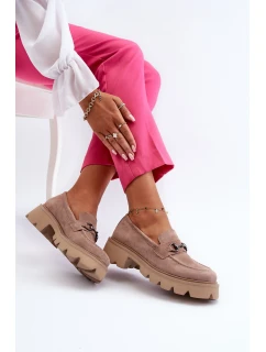 Masywne Mokasyny Damskie Zamszowe Beżowe Neloria