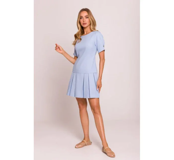 M842 Džínsové šaty so záhybmi - svetlomodré M842 Džínsové šaty so záhybmi - svetlomodré