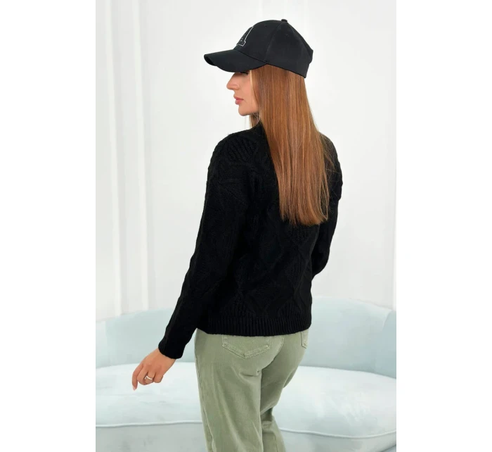 Sveter s dekoratívnou väzbou čierny