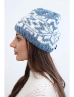 Dámska zimná vlnená čiapka s nórskym vzorom K354 jeans+white