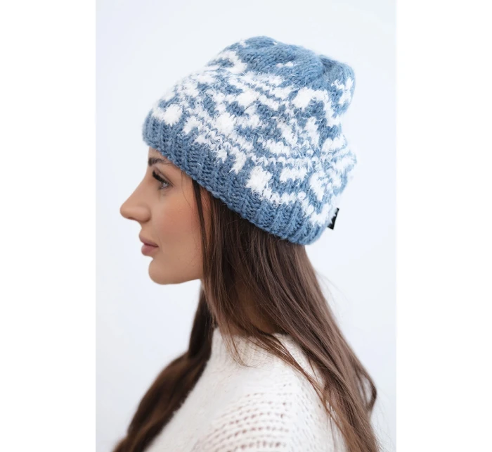 Dámska zimná vlnená čiapka s nórskym vzorom K354 jeans+white