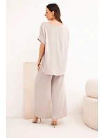 Súprava s náhrdelníkom blúzka + nohavice tmavobéžová