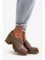 Zazoo 20175 Półbuty Damskie Na Słupku Skóra Naturalna Ciemnobeżowe