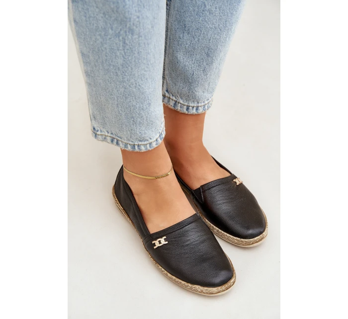 Eleganckie Skórzane Espadryle Damskie Zazoo 10177 Czarne Eleganckie Skórzane Espadryle Damskie Zazoo 10177 Czarne