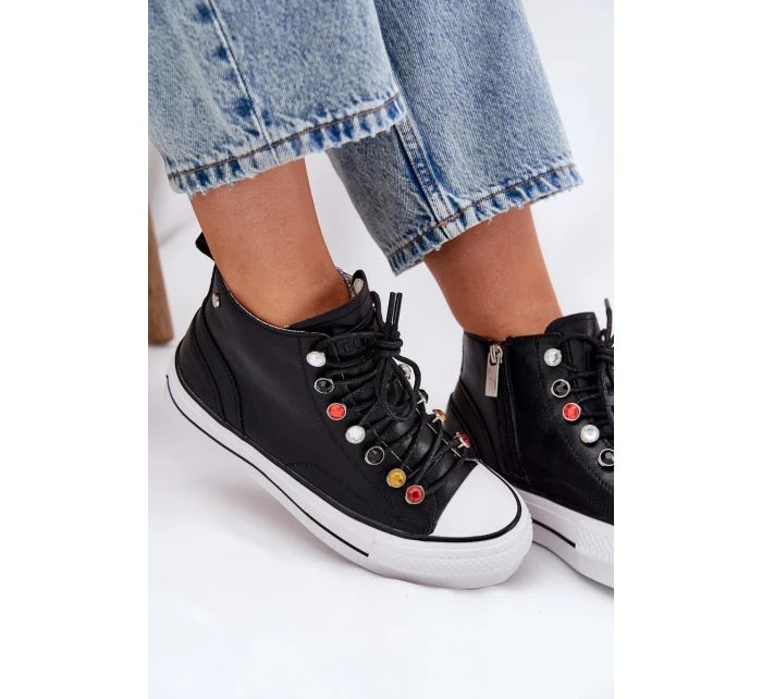 Kožené Vysoké Tenisky Dámské model 21691443 Černé - Goe