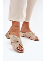 Klapki Damskie Na Klocku Maciejka 06955-25 Beżowo-Złote