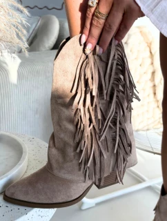 Dámské boty s třásněmi na podpatku Khaki model 21821870 - Boto