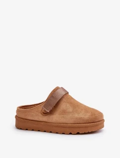 Dámske zateplené papuče s kožušinovou platformou Camel Azida