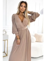 536-2 FIORELLA Dlhé šaty so širokým pásom a výstrihom - BEACH