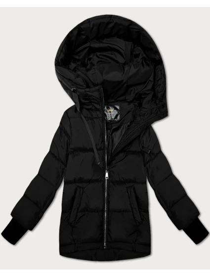 Čierna prešívaná dámska bunda s kapucňou Libland (LD-7747)