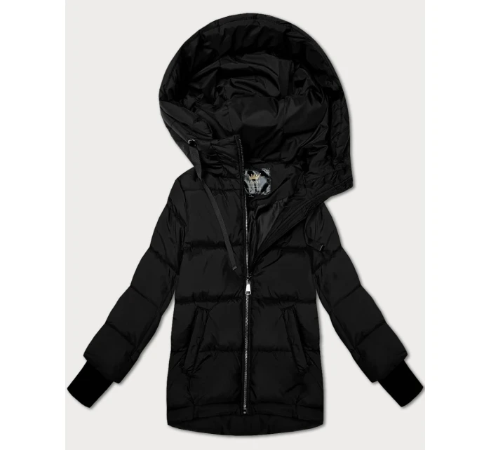 Čierna prešívaná dámska bunda s kapucňou Libland (LD-7747)