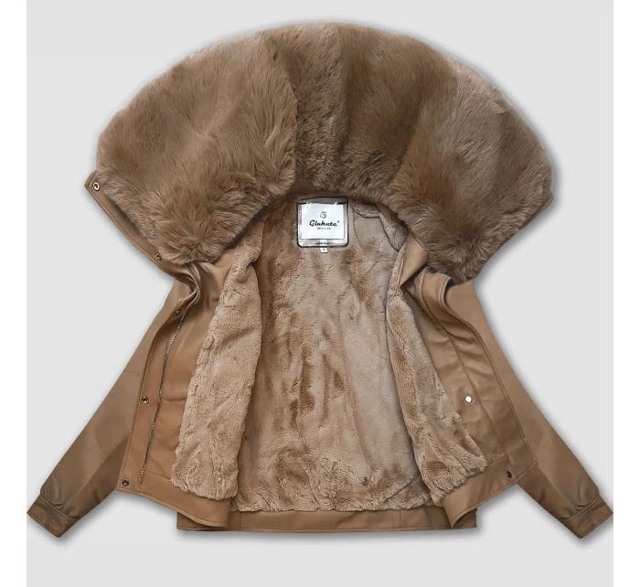 Kožená bunda ve velbloudí barvě s velkým límcem model 21809040 - Glakate Kožená bunda ve velbloudí barvě s velkým límcem model 21809040 - Glakate