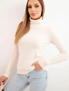 Dámsky viskózový sveter s rolákom a dlhými rukávmi béžovej farby