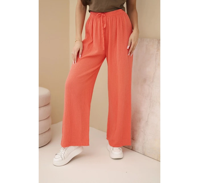 Mušelínové nohavice so širokými nohavicami malinová