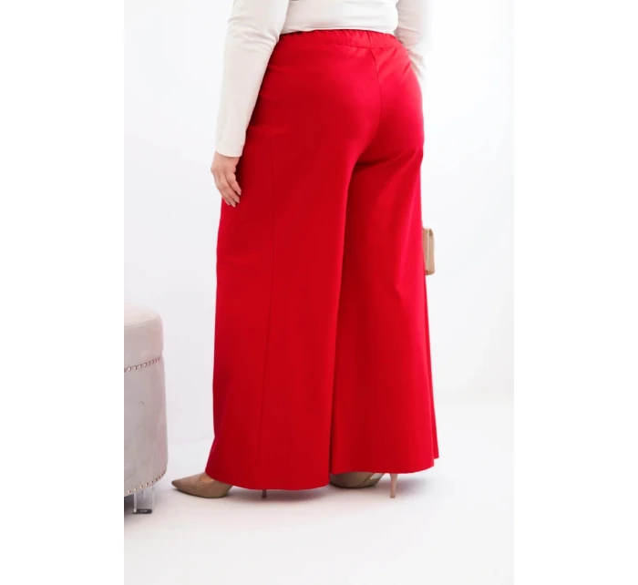 Dámske Plus veľkosť široké nohavice so skladaním červená
