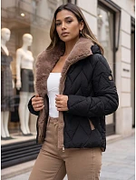 Dámská zimní prošívaná bunda s odnímatelným límcem, černá, FashionStreet TY6083 Dámská zimní prošívaná bunda s odnímatelným límcem, černá, FashionStreet TY6083