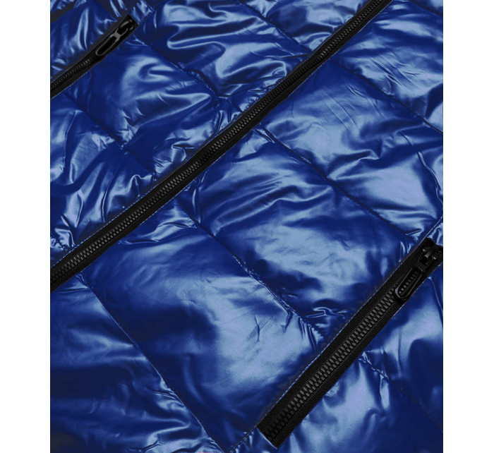 Svetlo modrá metalická bunda s farebnou podšívkou (W708)