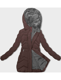 Hnedá dámska zimná bunda s kožušinovou podšívkou (LHD-23023)