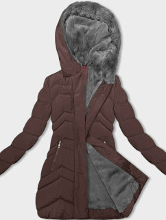 Hnedá dámska zimná bunda s kožušinovou podšívkou (LHD-23023)