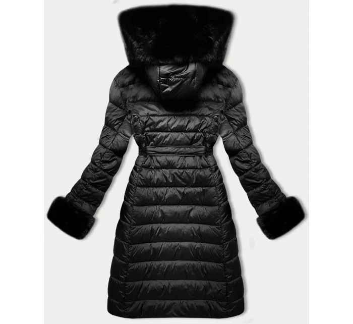 Černý péřový zimní kabát s kožešinovou kapucí model 21248502 - J.STYLE