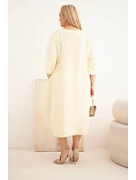 Dámske plus size viskózové šaty s vreckami a krátkymi rukávmi žlté Dámske plus size viskózové šaty s vreckami a krátkymi rukávmi žlté