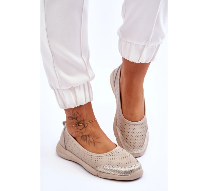 Kožené dámské prolamované baleríny Béžová model 21616489 - EVENTO