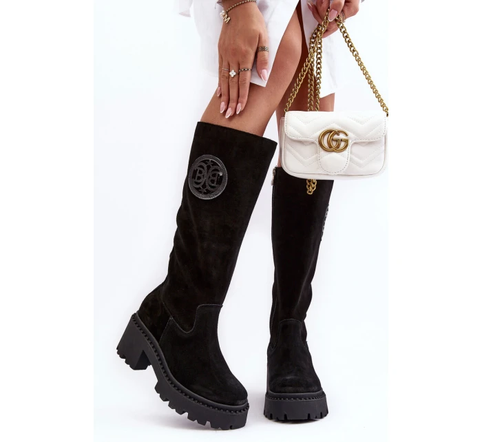 Damskie Zamszowe Kozaki Przed Kolano Czarne Lewski 3367 Damskie Zamszowe Kozaki Przed Kolano Czarne Lewski 3367