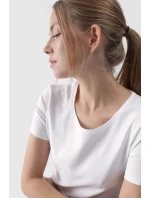 Damski Gładki T-Shirt Z Logo Biały 4F 4FWMM00TTSHF1845-10S