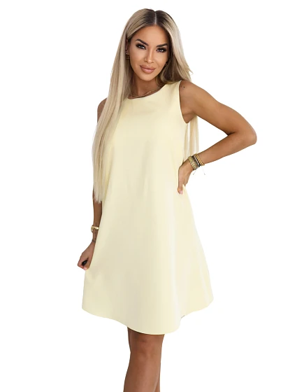 Trapézové šaty bez rukávů model 22260591 žluté - numoco