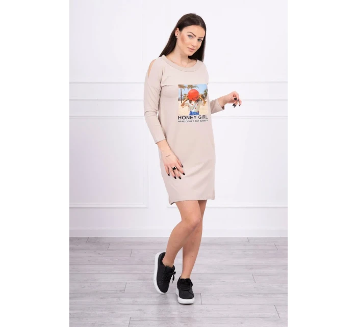 Šaty s potiskem Honey model 18744054 béžové - K-Fashion